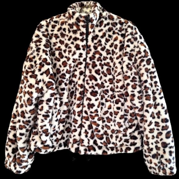 La Miel Leopard Print Faux Fur Mob Wife Plushy Lined Jacket Oversized Small - Picture 1 of 8